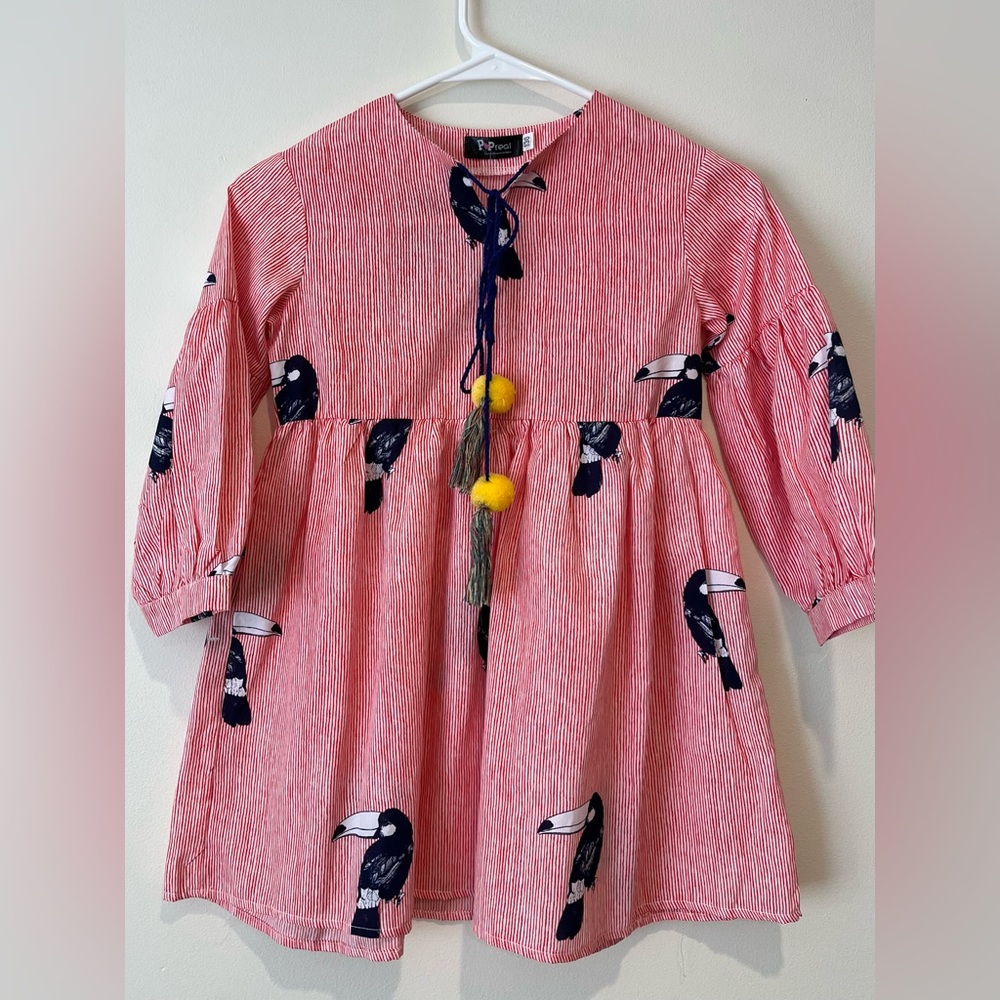 Girls Popreal Dress / Tunic Top Red Toucans Colorful Beachwear
